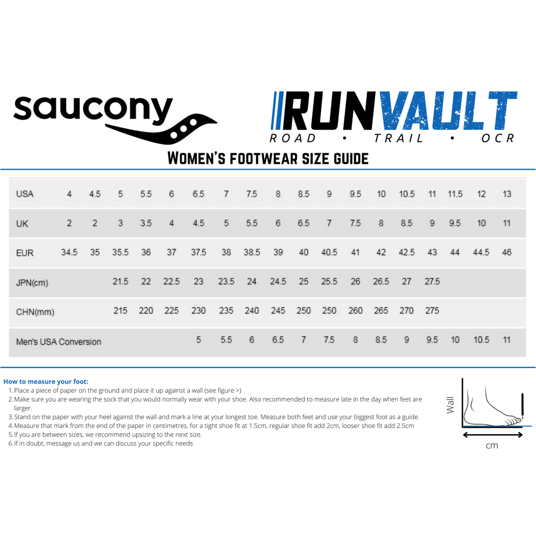 Saucony women's size chart online