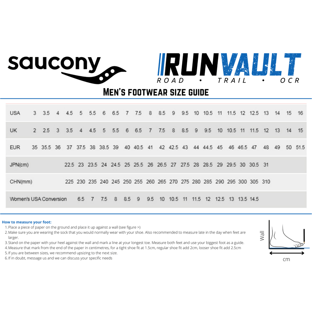 Saucony men's size chart online